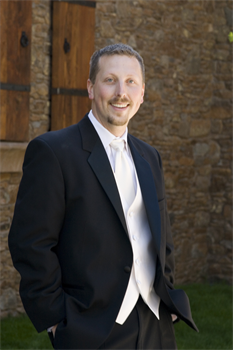 Josh Whitman in a tux for his wedding.